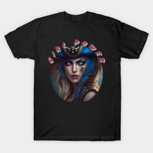 Girl power, blue themed pirate girl T-Shirt